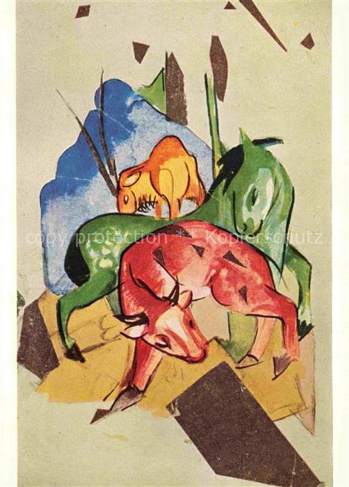 MARC Franz (1880-1916) Kuenstlerkarte Drei Tiere Tempera Berlin
