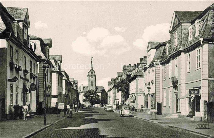 Bad Arolsen Hauptstrasse Kirche Strassenszene Geschaefte Autos Fachwerkhaeuser W