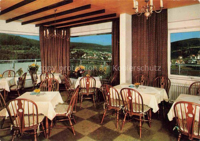 Bad Brueckenau Bayern Cafe-Restaurant-Kurstift Speisesaal Terrasse Talblick Stad