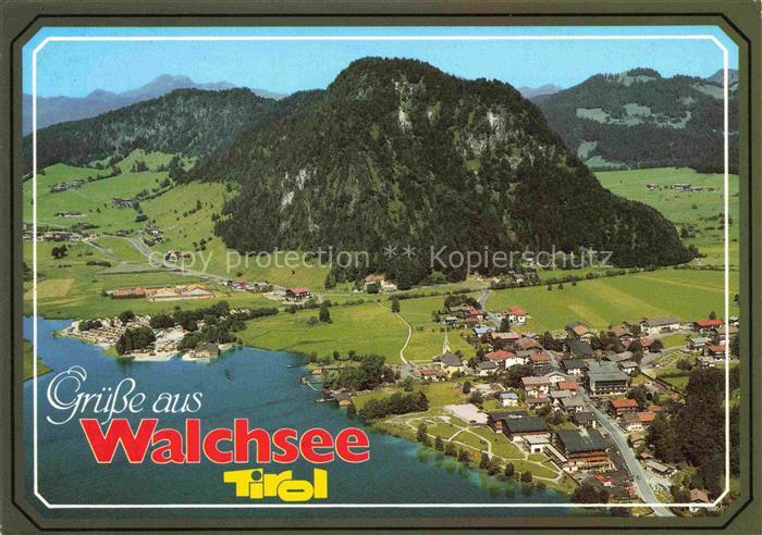 Walchsee Tirol AT See Bergpanorama Luftbild Kaisergebirge Ortschaft Gruenland Bo