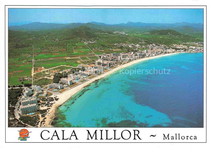 CALA MILLOR Mallorca ES Cala-Millor Strand Hotels Bucht Luftbild Berge Felder Me