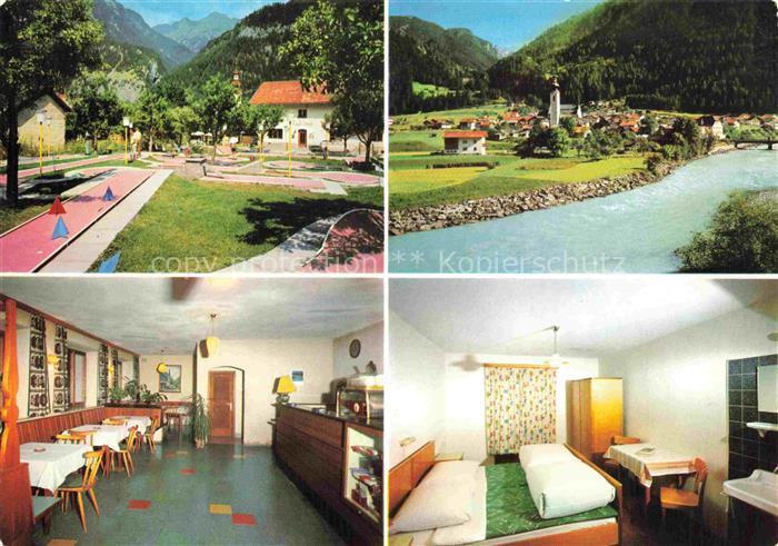 Pfunds Tirol AT Fremdenheim-Dangl Minigolfanlage Dorf Fluss Berge Restaurant Zim