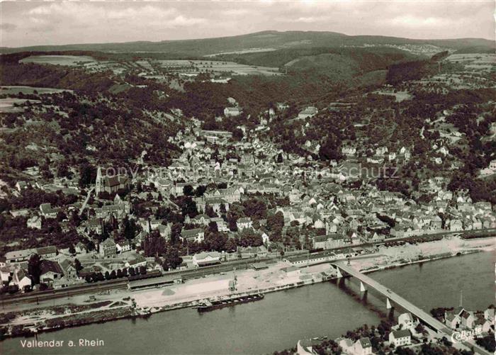 Vallendar Rhein Bruecke Kirche Ortsansicht Luftbild Huegel Felder Waelder