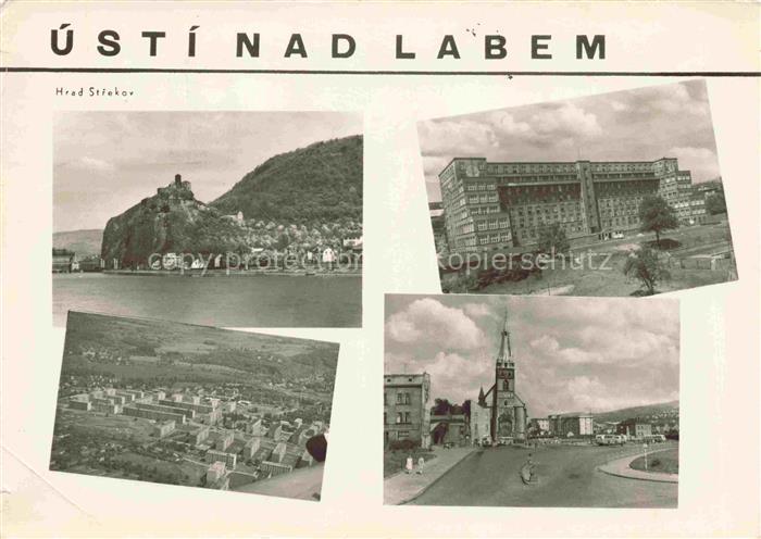 Aussig USTI NAD LABEM CZ Hrad-Střekov Elbe-Labe Burg Felsen Kirche Platz Wohnblo