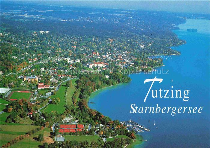 Tutzing Starnberger See Bayern Starnberger-See Fliegeraufnahme Seeufer Hafen Wal