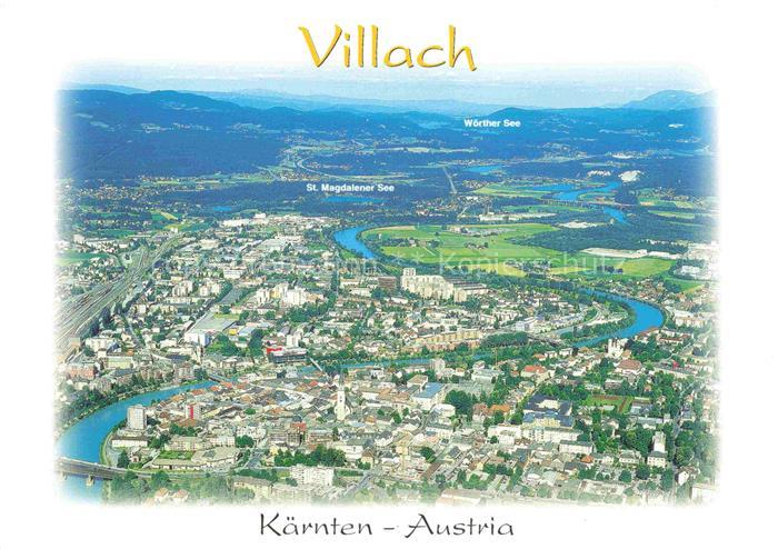 VILLACH Kaernten AT Fliegeraufnahme Drau Woerther-See St-Magdalener-See Stadtpan