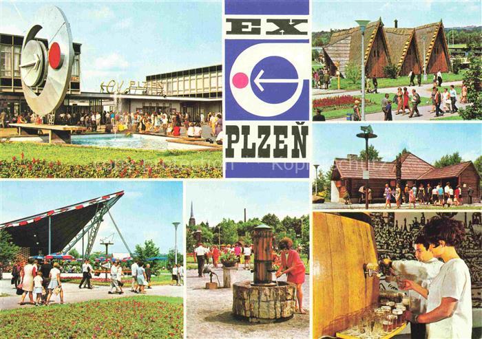 PLZEN Pilsen CZ EX-Plzen Ausstellung Messe Pavillon Skulptur Bierschank Besucher