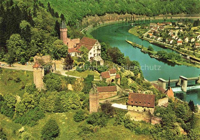 Hirschhorn Neckar Hessen Burg-Hirschhorn Neckar Neckarschleife Flusswehr Stadttu