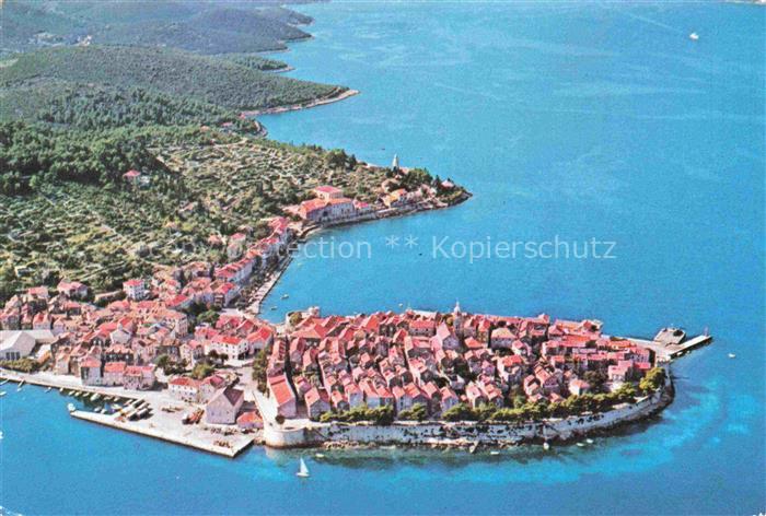 Korcula Curzola Croatia Luftbild Altstadt Halbinsel Adriatisches-Meer Hafen Stad