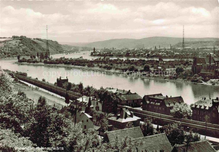 Vallendar Vallendar Rhein Flussansicht Rheinufer Dachlandschaft Eisenbahn Kirche