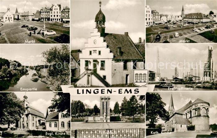 Lingen Ems Markt Emspartie Ev Kirche Rathaus Ehrenmal Erdoelraffinerie Kath Kirc