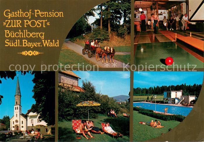 Buechlberg Gasthof Pension Zur Post Freibad Liegewiese Pferdekutsche Kegelbahn K
