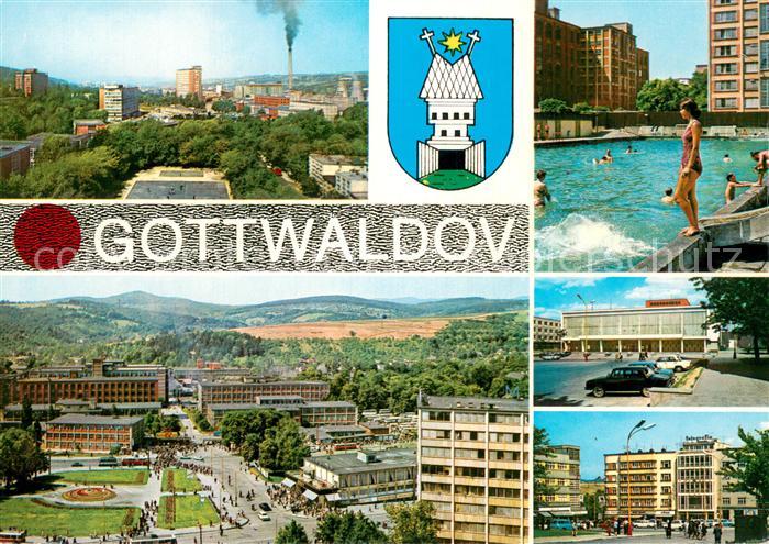 Gottwaldov Tschechien Celkovy pohled Koupaliste namesti Prace Divadlo pracujicic