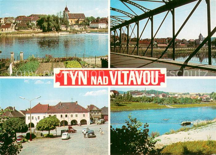 Tyn nad Vltavou CZ Panorama Bruecke Rathaus Flusspartie