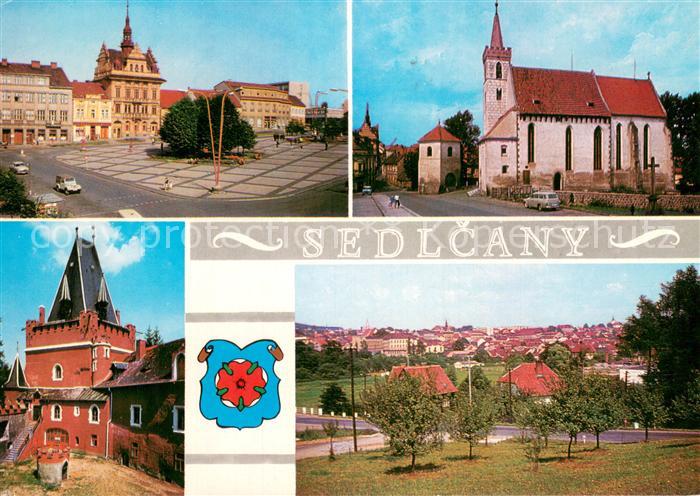 Sedlcany Namesti Miru s radnici Kostel sv Martina Zamek Cerveny Hradek Celkovy p