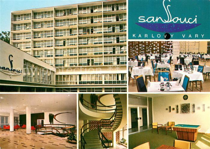 Karlovy Vary Karlsbad Sanatorium Sanssouci Gastraeume Foyer Treppenaufgang Billa