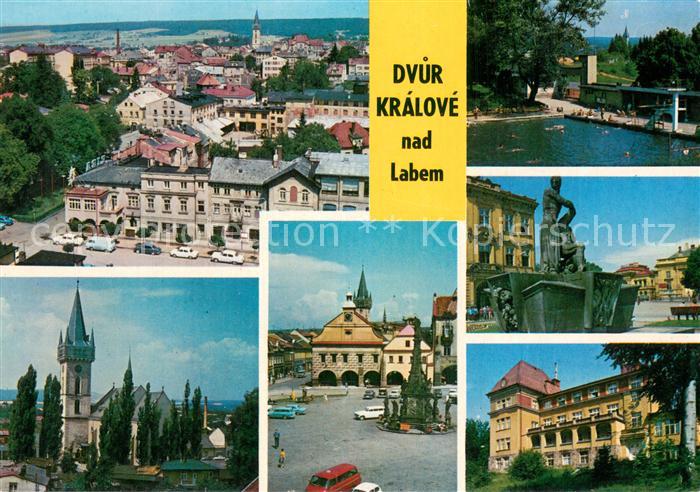 Dvur Kralove nad Labem CZ Celkovy pohled Kostel Namesti Kl Gottwalda Koupaliste