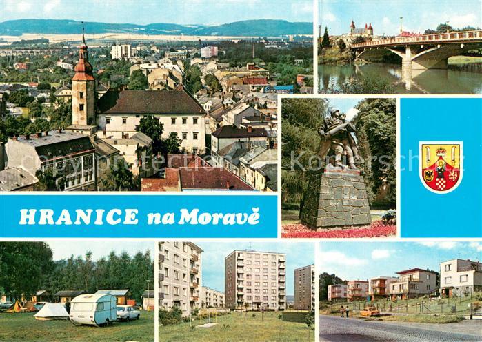Hranice nad Morave Maehrisch Weisskirchen CZ Pohled na zamek Most pres reku Becv