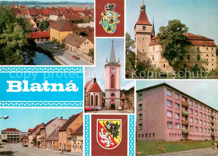 Blatna Pohled z veze zamku Vodni zamek Kostel Gottwaldova trida Sidliste