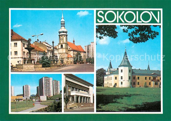 Sokolov CZ Namesti 9 kvetna Zamek puvodne vodni tvrz pozdeji goticky hrad piesta