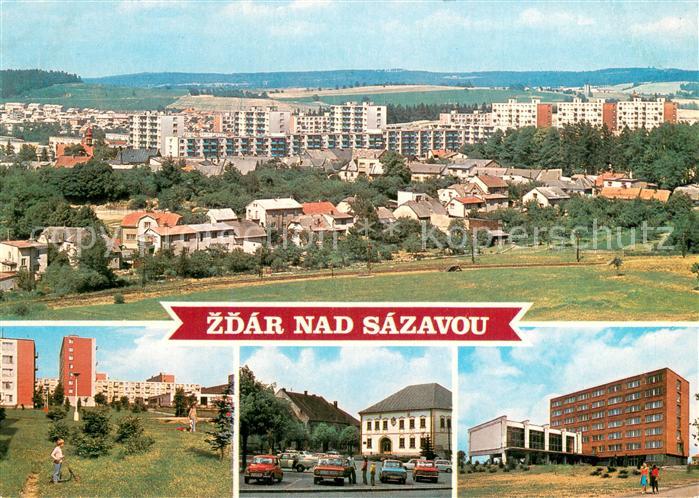 Zdar nad Sazavou Saar Panorama Vyrostla v nem cetna sidliste Budova OV KSC Stara