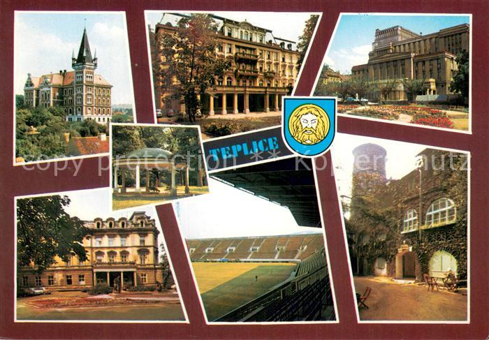 Teplice Teplitz-Schoenau CZ Budova Ekonomicke skoly Cisarske lazne Divadlo bratr