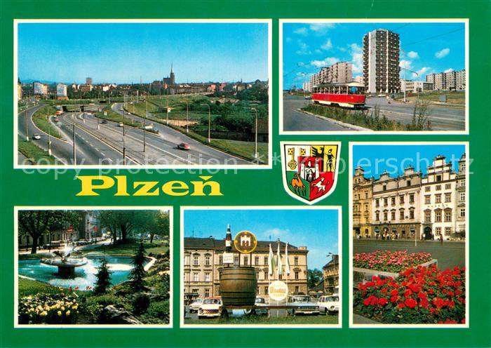 Plzen Pilsen Moderni vjezd do mesta Sidliste Skvrnany Park a fontana u divadla V