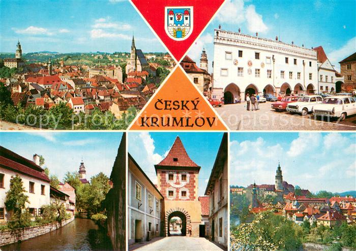Cesky Krumlov Stadtpanorama mit Kirche Motive Innenstadt Stadttor