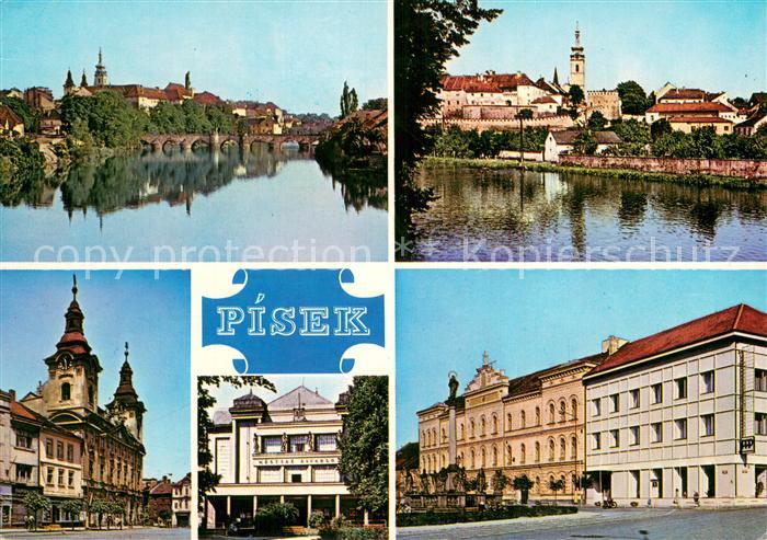 Pisek CZ Blick ueber die Wottawa zur Stadt Motive Innenstadt