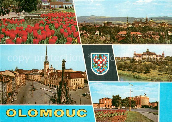 Olomouc Olmuetz CZ Tulpenbeet Stadtpanorama Kloster Innenstadt Bahnhof