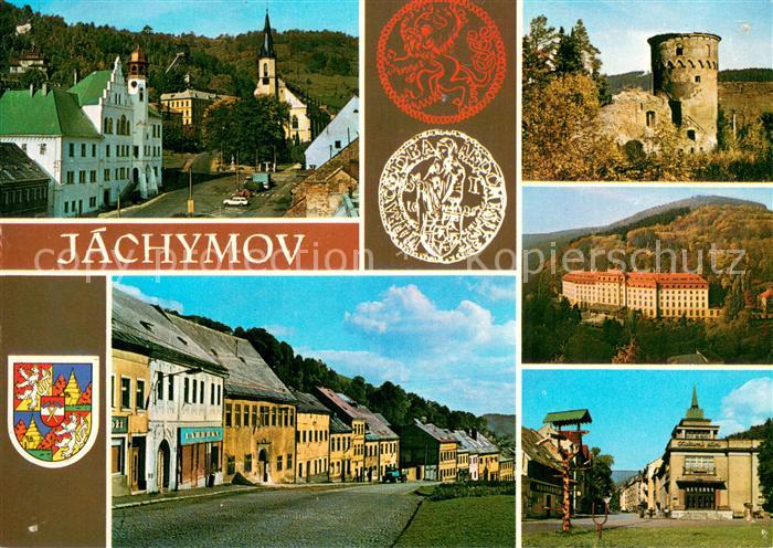 Jachymov Sankt Joachimsthal Ansicht mit Kirche Burgruine Hotel Haeuserpartie Inn