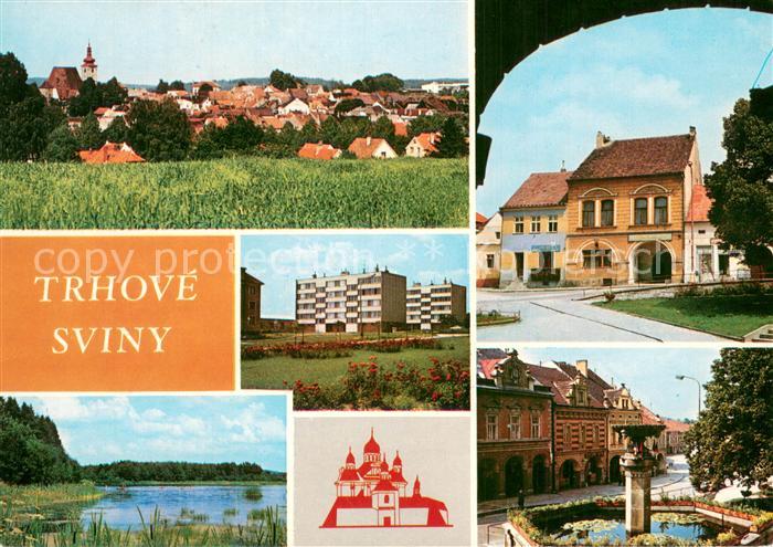 Trhove Sviny CZ Stadtpanorama Uferpartie am Wasser Motive Innenstadt Wohnsiedlun