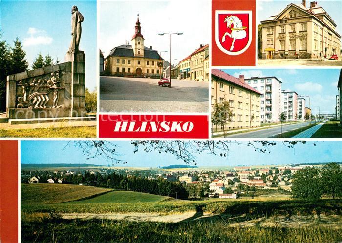 Hlinsko CZ Pomnik Mistra Jana Husa Namesti s radnici Hotel Zalozna Vystavba Celk