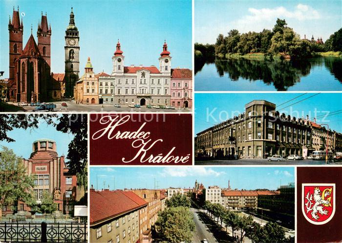 Hradec Kralove Koeniggraetz Zizkovo Platz Zentrum Kirche Partie am Fluss Museum