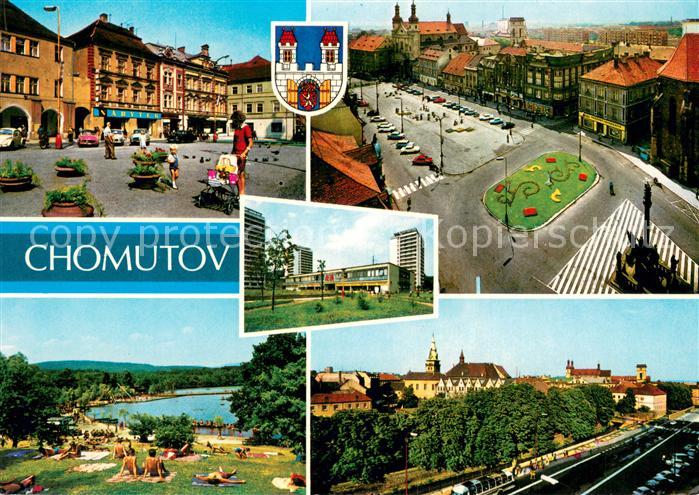 Chomutov CZ Marktplatz Innenstadt Badesee Liegewiese Stadtpanorama