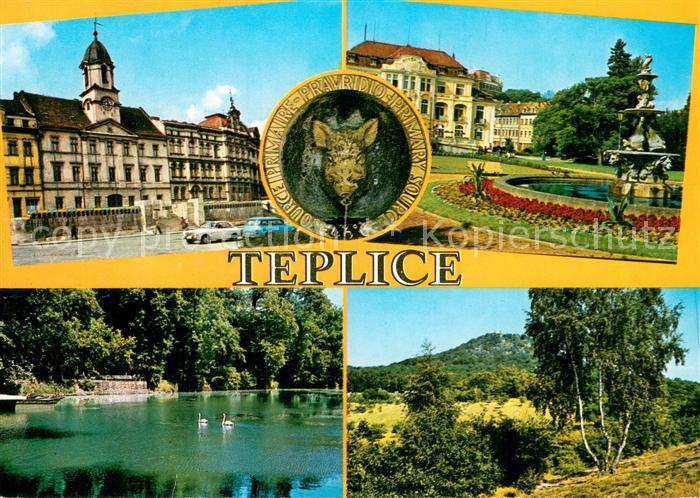 Teplice Teplitz-Schoenau CZ Rathaus Schloss Schwanenteich Panorama