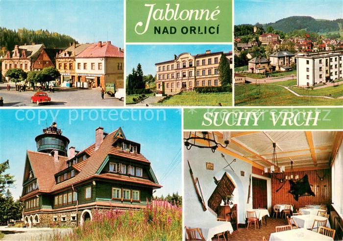 Jablonne nad Orlici Namesti Skola Celkovy pohled Tyrsova chata na Suchem vrchu J