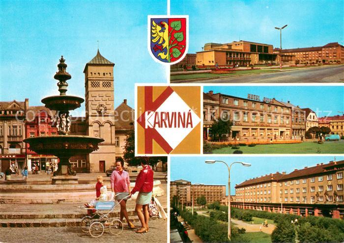 Karvina CZ Kasna a radnice na namesti 9. kvetna Dum kultury Hotel Jelen Namesti