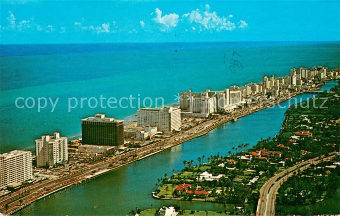 Miami Beach Aerial view of hotels along Indian Creek