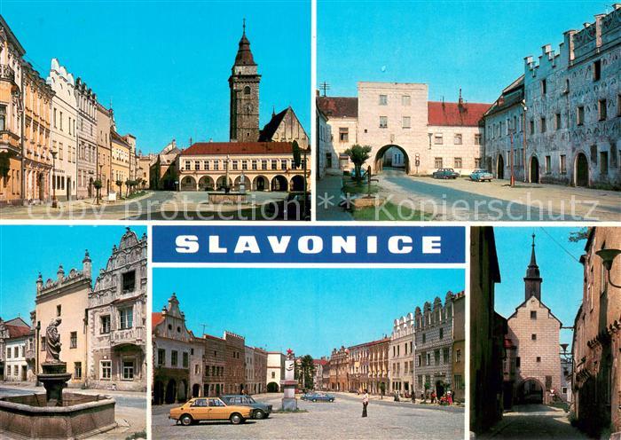 Slavonice Zlabings Motive Innenstadt Altstadt Brunnen Kirche