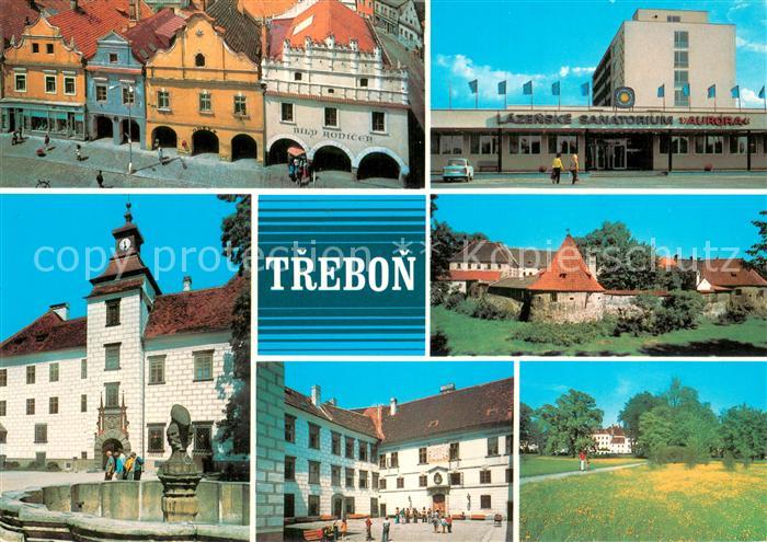Trebon Czechia Altstadt Giebelhaeuser Sanatorium Stadtmauer Brunnen Landschaft S