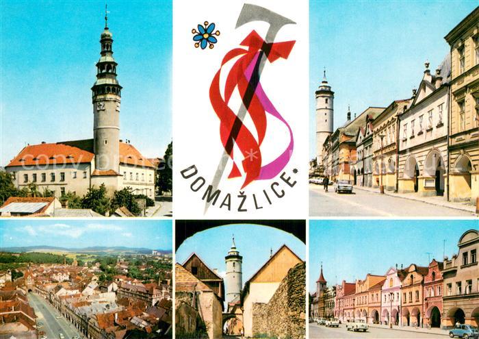 Domazlice CZ Marktplatz Haeuserpartie Innenstadt Turm
