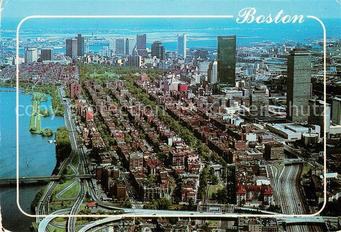 Boston Massachusetts Back Bays low brick buildings Skyscrapers Downtown aerial v