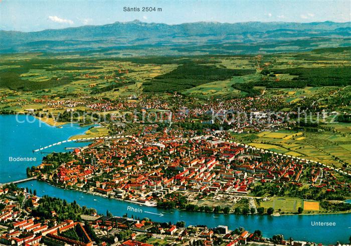 Konstanz Bodensee Fliegeraufnahme mit Rhein und Saentis
