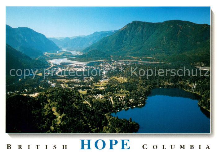 Hope British Columbia An aerial view overlooking Kawkawa Lake and Hope to the we