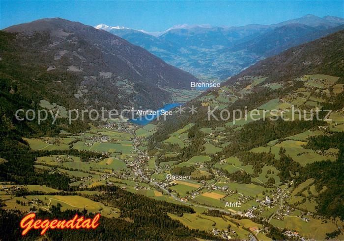 GegendtaL Gassen Afritz Kaernten Fliegeraufnahme mit Afritzer See und Brennsee