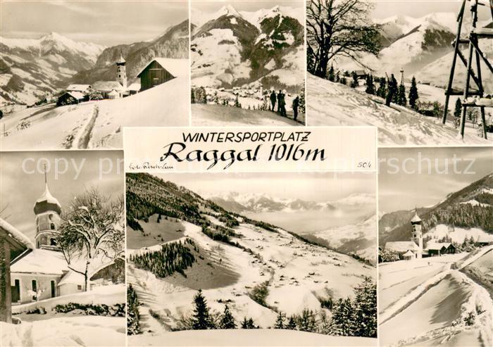 Raggal AT Wintersportplatz Schnee Kirche Berge