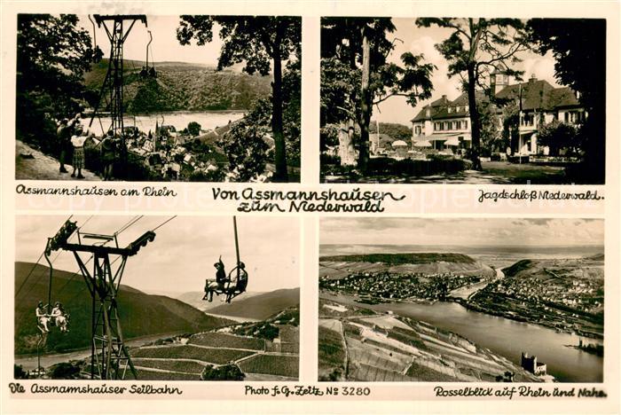Assmannshausen Rhein Jagdschloss Niederwald Seilbahn Rosselblick auf Rhein und N