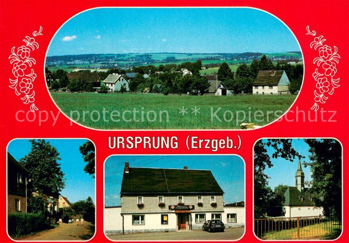 Ursprung Erzgebirge Panorama Ortsmotiv Reisslands Landgaststaette Kirche