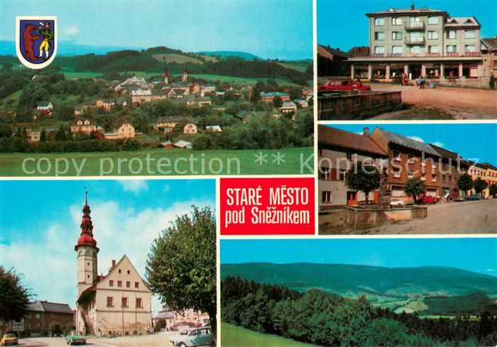 Stare Mesto pod Sneznikem Panorama Velkoprodejna Jednoty Hotel Narodni dum Radni